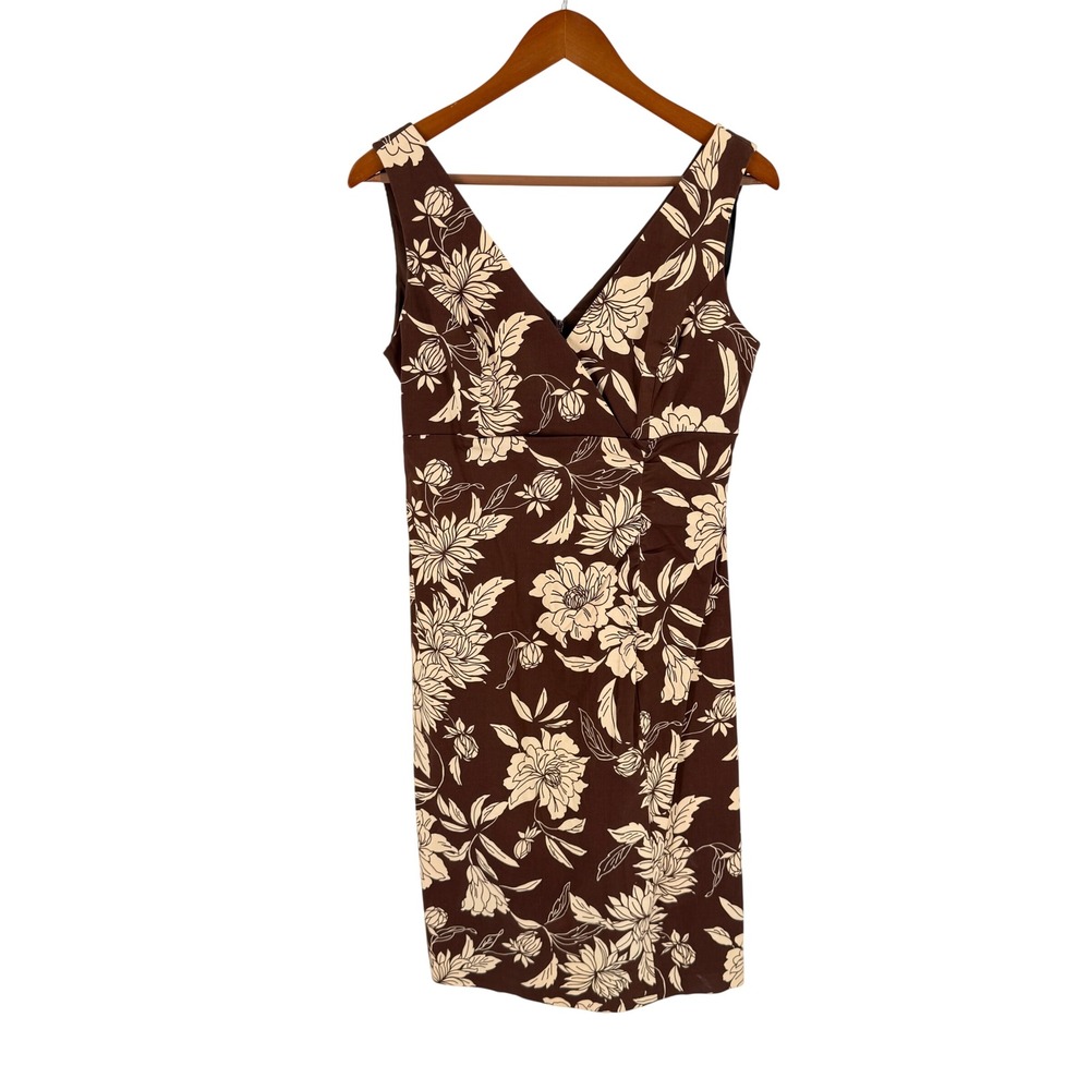 Vintage 90s Donna Ricco Brown Dark Floral Sheath Dress Size 10 Cottage Earthy